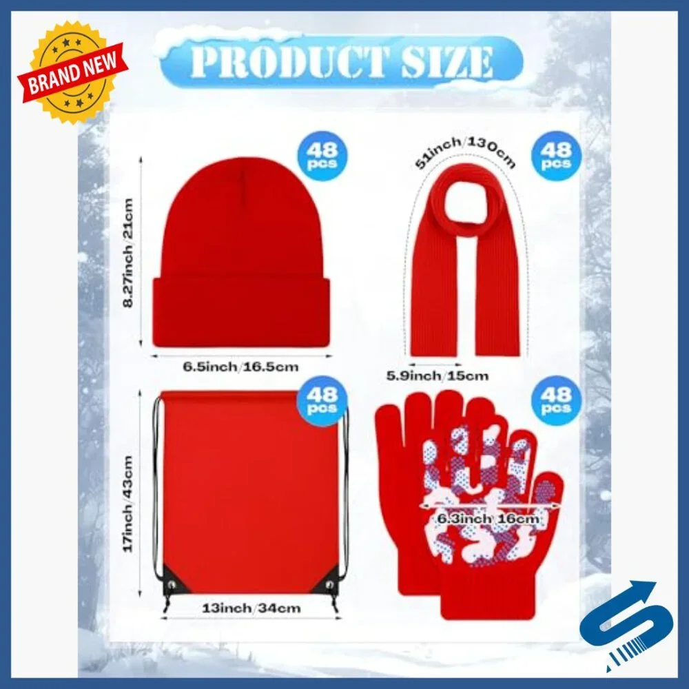 48-Piece Kids Winter Set with Hat Scarf Gloves Bag for Ages 5-10